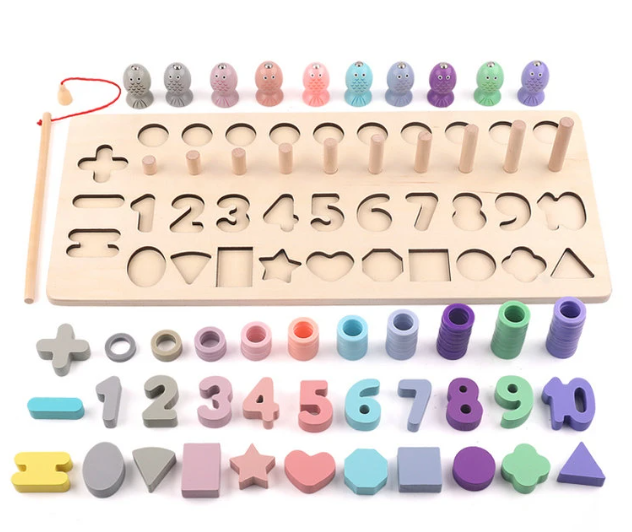 Juguete Formas, Números y Pesca con Ábaco - Montessori - 100% Madera